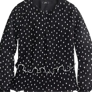J. CREW Polka Dot Crinkle Ruffle Embellished Blouse in Black/White Size XXS